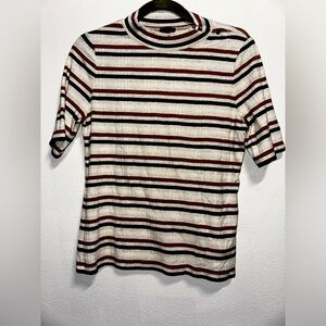TALBOTS Terrace Stripe Ribbed Mockneck Tee Shirt  Women's Size PL-Large petite
